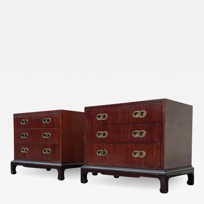  Henredon Furniture Henredon Mahogany Brass 3 Drawer Nightstands or End Tables Mid Century Modern