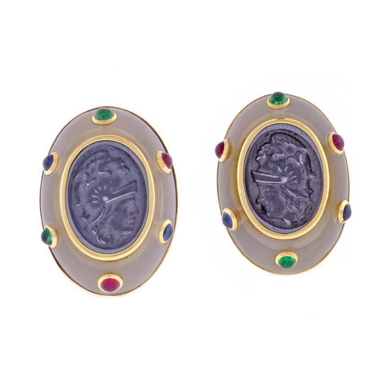  Trianon Trianon Intaglio Cabochon Gemstone Earrings