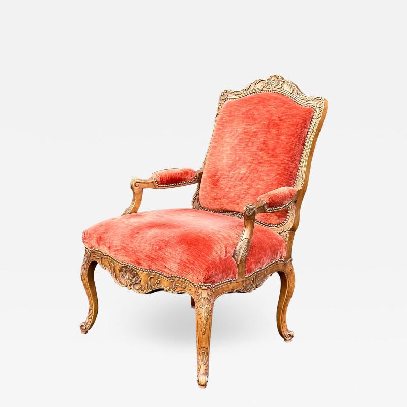 18th C Style Ebanista Carved Italian Fauteuil Arm Chair W Red Velvet