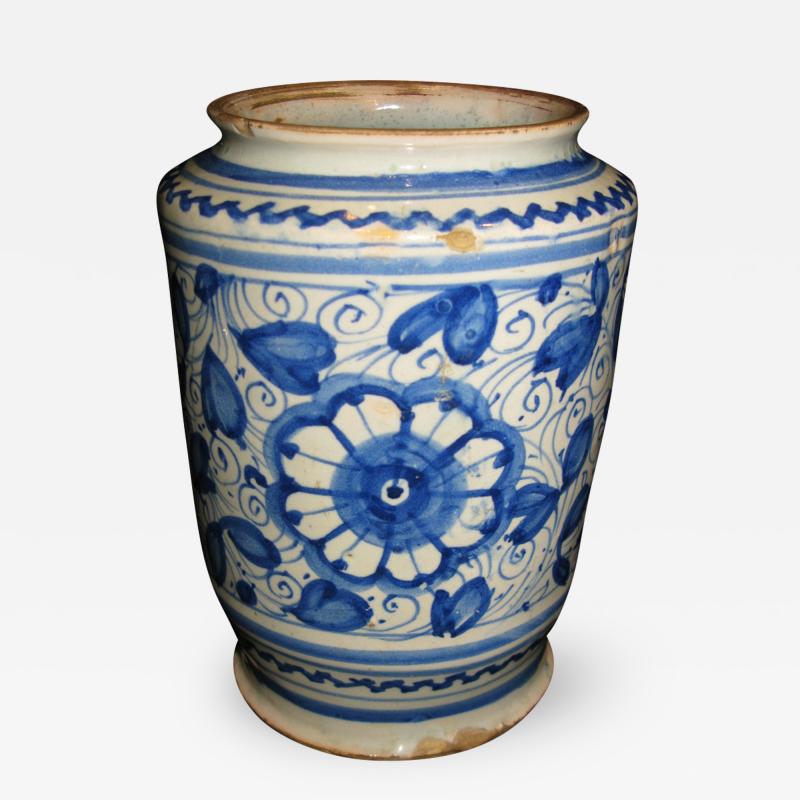 A Conical Shaped Albarello with Blue and White Floral Motif