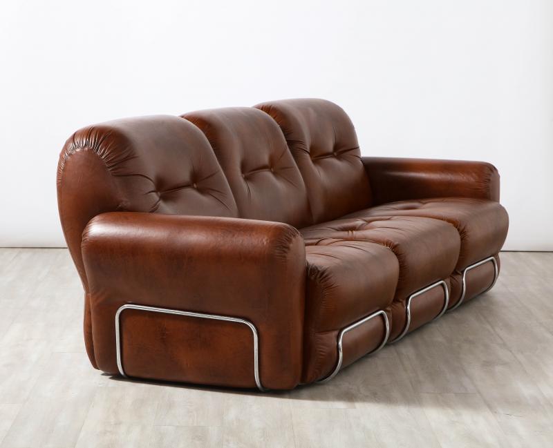 Adriano Piazzesi Adriano Piazzessi Italian 1970's Leather Tufted Sofa