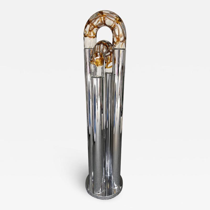 Aldo Nason Mid Century Modern Ring Floor Lamp Murano Glass Metal by Mazzega Italy 1970s