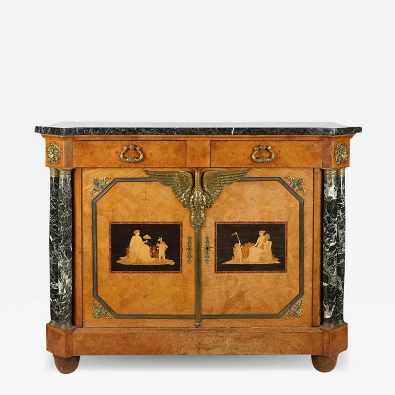 Antique Empire Bronze Marble Mounted Inlaid Ebony Buffet