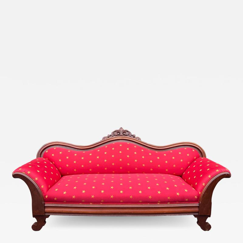 Antique Empire Sofa W Red Gold Clarence House Fabric