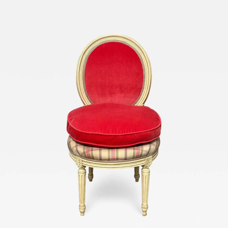 Antique Louis XV Petite Balloon Back Pink Vellvet Silk Stripe Chair