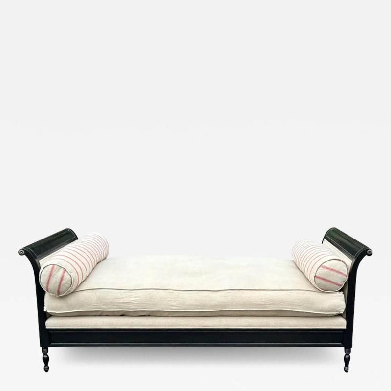 Directories Style Black Lacquer Linen Down Chaise Lounge Daybed