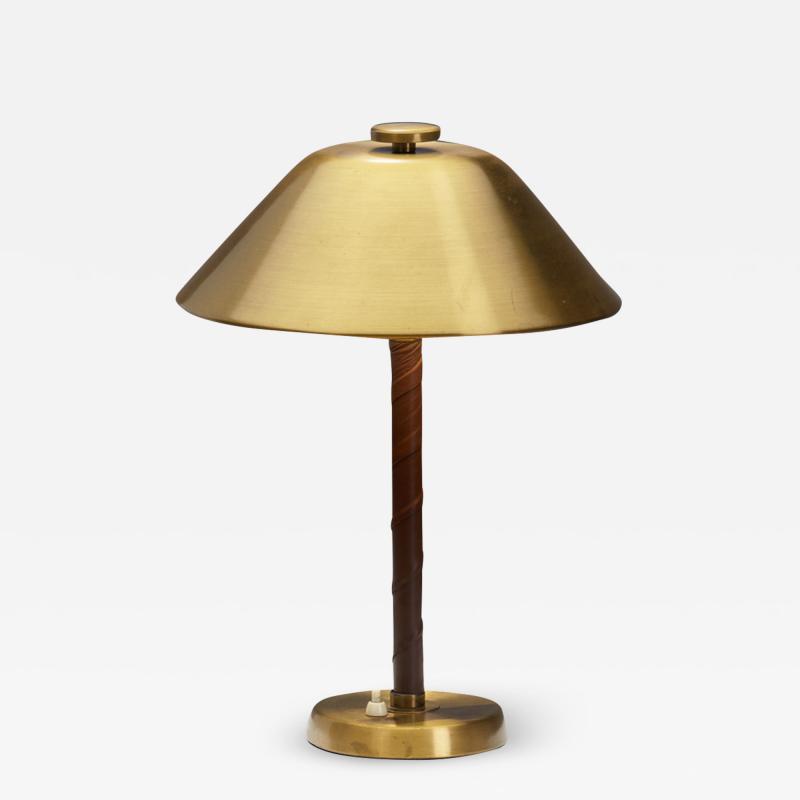 Einar Backstrom Swedish Modern Model 5014 Brass and Leather Table Lamp Sweden 1940s