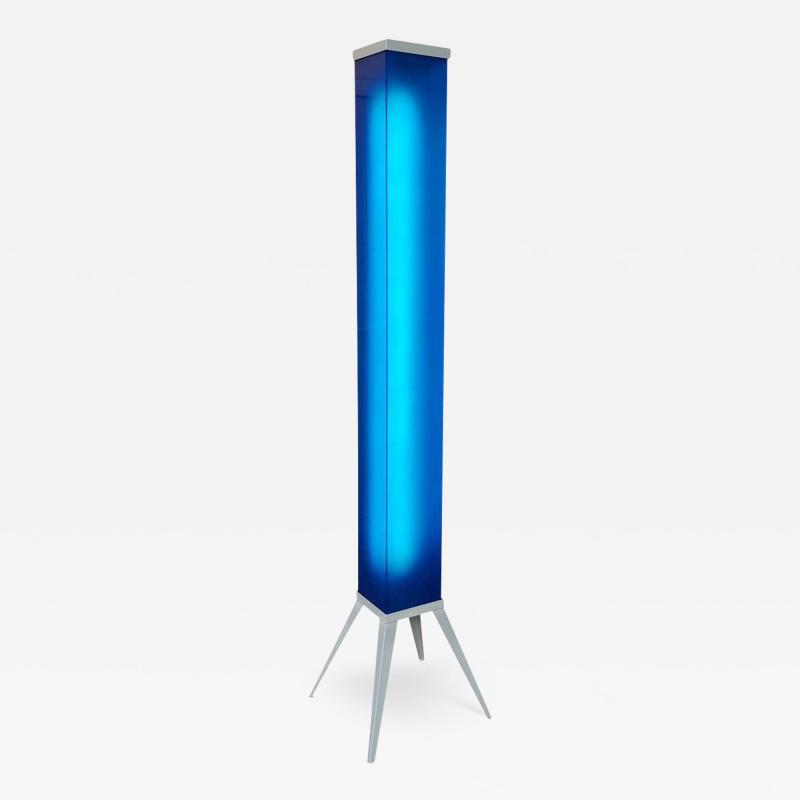 Ettore Sottsass Post Modern Cculptural Mood Lighting Tower Blue Glass Floor Lamp by Curvet USA