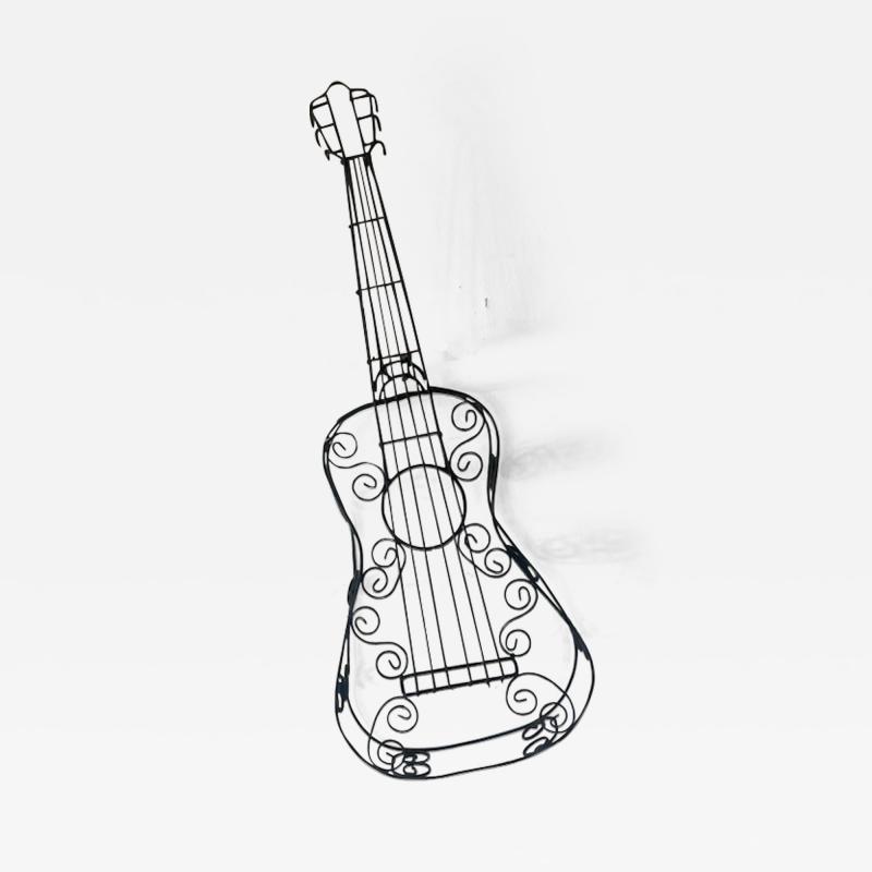Frederick Weinberg MID CENTURY BLACK WIRE METAL GUITAR WALL SCULPTURE