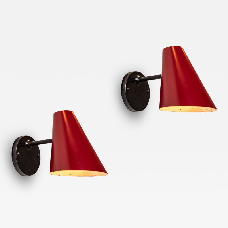 Jacques Biny Pair of 1950s Jacques Biny Red Black Wall Lights