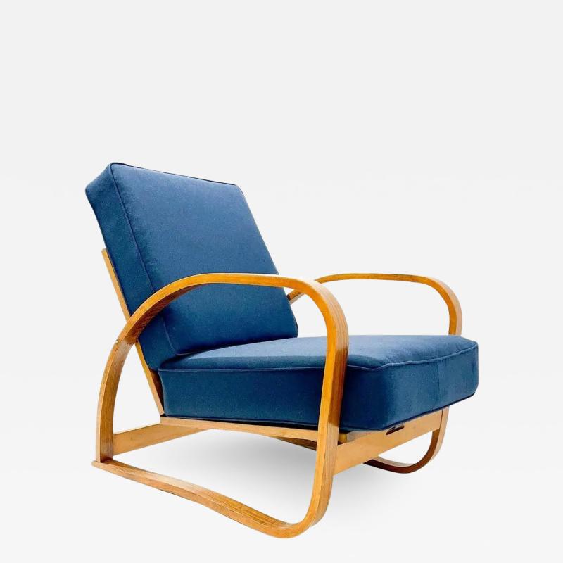 Jindrich Halabala Mid Century Adjustable Blue Bentwood Armchair by Jindrich Halabala