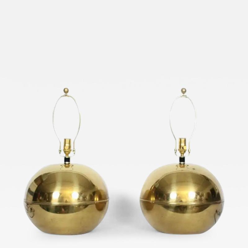 Karl Springer Pair Karl Springer Style Brass Sphere Table Lamps Circa 1980