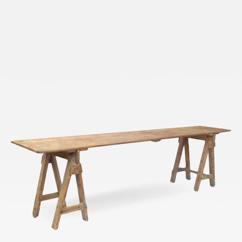 Long Antique Saw Horse Table
