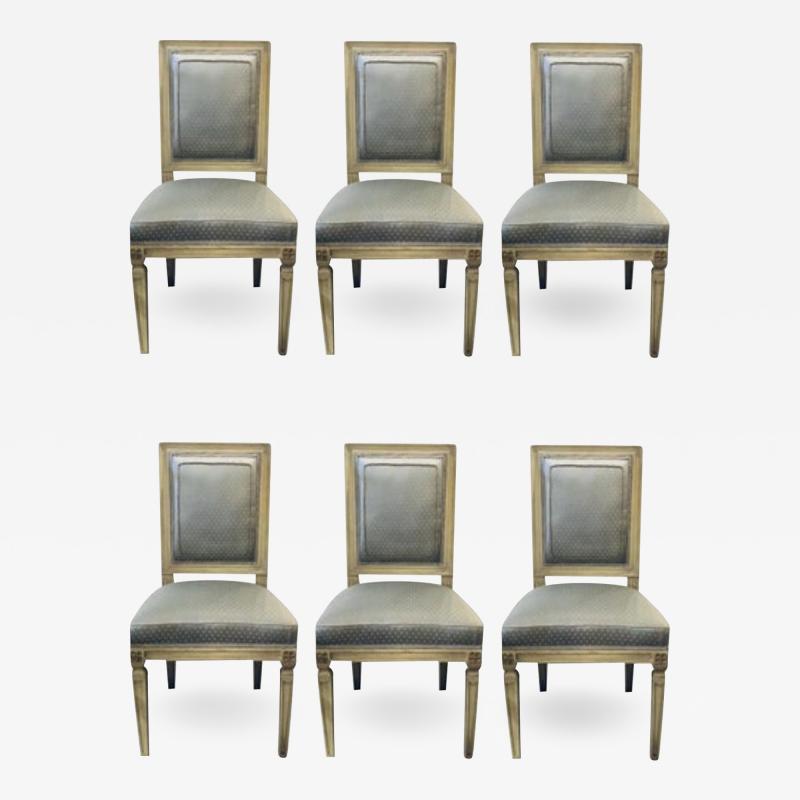 Maison Jansen Set of Six Jansen Style Dining Side Chairs Faux Linen Painted New Upholstery