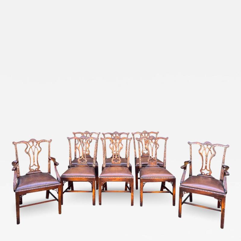 Maitland Smith 1990s Maitland Smith Chippendale Style Mahogany Dining Chairs Set of 8