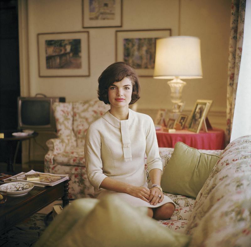 Mark Shaw Mark Shaw Kennedy Jackie on Sofa Hands on Lap 1961