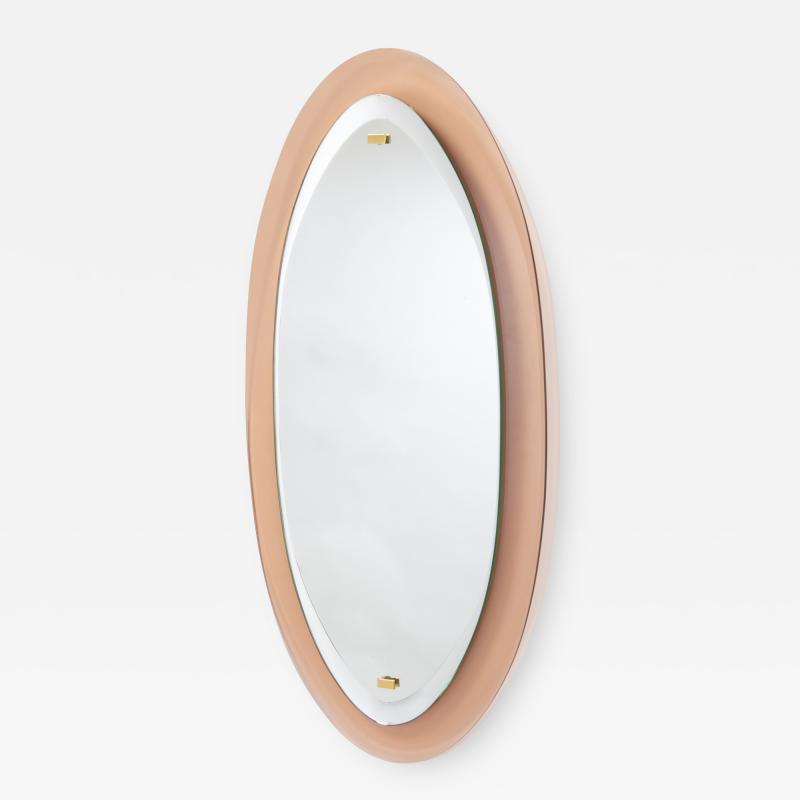Peach Glass Oval Mirror Italy 1960s