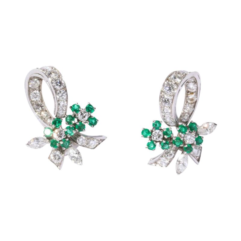 Raymond C Yard Raymond Yard Platinum Diamond Emerald Earrings