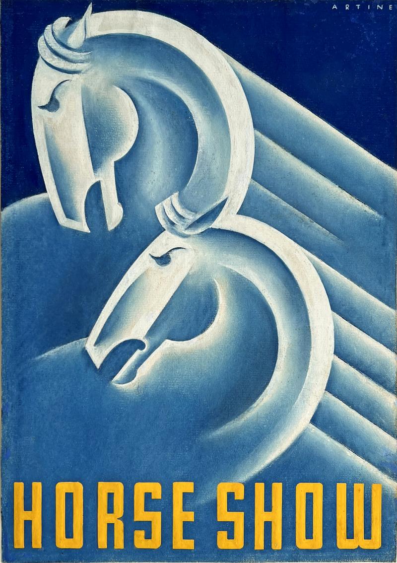 Robin Artine Smith Art Deco Horses in Blue Horse Show Illustration