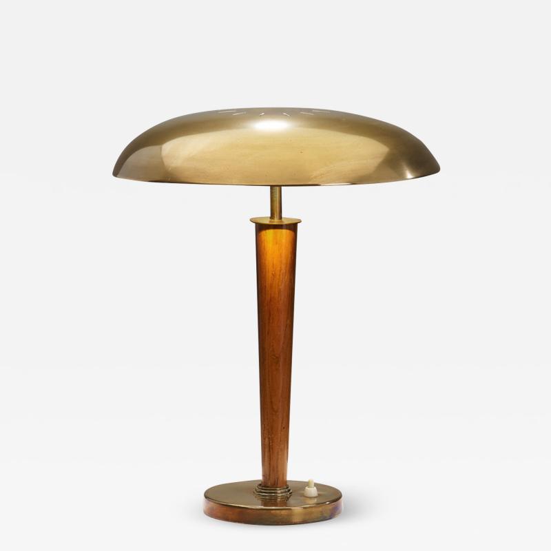 Scandinavian Brass and Pine Wood Table Lamp Scandinavia ca 1940s