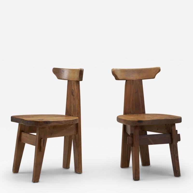 Solid Wood Brutalist Chairs with Mortise and Tenon Joinery, Europe ca 1960s