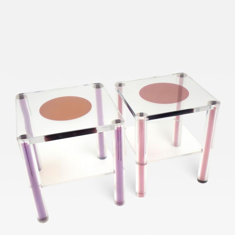 Tom Ford Pair of Lucite Tables with Purple Inclusions
