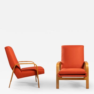  ARP ARP Pair of Orange Armchairs in Natural Beech France 1956