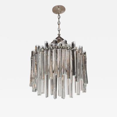  Camer Glass Sophisticated Mid Century Single Tier Stepped Triedre Chandelier by Camer