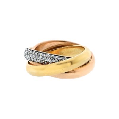  Cartier CARTIER TRINITY TRICOLORS 18K TRI COLOR 1999 ONE PAVE BAND RING