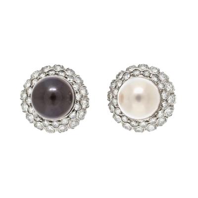  Chaumet CHAUMET 18K WHITE GOLD BICOLOR PEARLS BOMBE AND DIAMOND CLIP ON EARRINGS