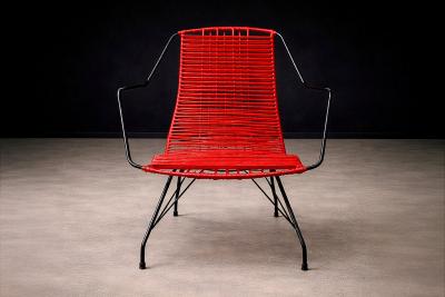  Forma Brazil Brazilian Modern Red Synthetic Rope and Iron Armchair Forma 1950s Lot 181