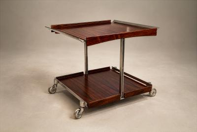  Forma Brazil Forma Rosewood Metal Bar Cart with Removable Trays Brazil 1960s