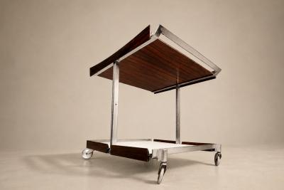  Forma Brazil Forma Rosewood Metal Bar Cart with Removable Trays Brazil 1960s