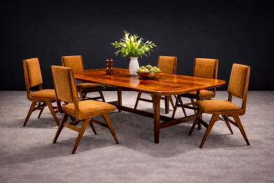  Forma Brazil Set of 6 Chairs in Saddle Mohair and Rosewood Attributed to Forma 1950s