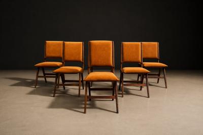  Forma Brazil Set of 6 Chairs in Saddle Mohair and Rosewood Attributed to Forma 1950s