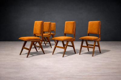  Forma Brazil Set of 6 Chairs in Saddle Mohair and Rosewood Attributed to Forma 1950s