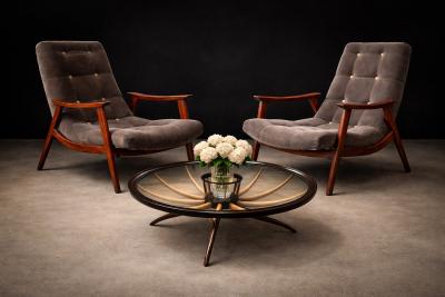  Gelli Ind stria de M veis Pair of Armchairs in Brazilian Hardwood Fabric Gelli 1960s Lot 508