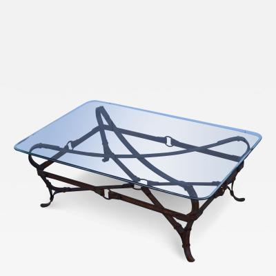  Herm s Herm s Style Faux Leather Iron And Glass Coffee Table