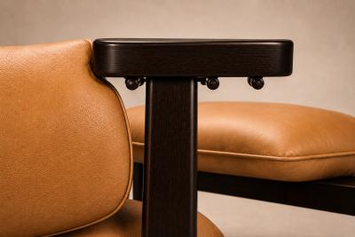  Jangada Lounge Chair Ottoman in Wood Leather by Jean Gillon 1970s