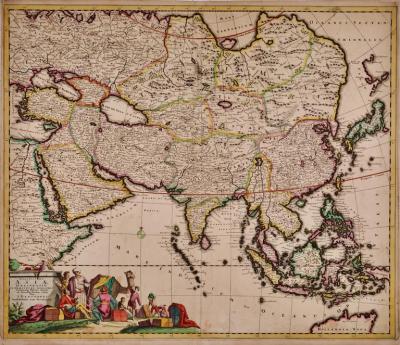  Justus Danckerts Asia Declineatio A 17th Century Hand colored Map of Asia by Justus Danckerts