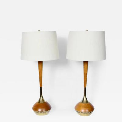 Laurel Lamp Company Tall Pair Laurel Lamp Co Tony Paul Style Teak Brass Table Lamps 1960s