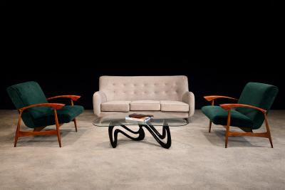  Liceu de Artes e Of cios Pair of Hardwood Green Velvet Armchairs by Liceu de Artes Lot 513A