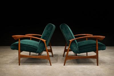  Liceu de Artes e Of cios Pair of Hardwood Green Velvet Armchairs by Liceu de Artes Lot 513A