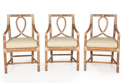  McGuire Furniture John and Elinor McGuire Leather Bound Cerused Rattan Dining Chairs and Table McGuire