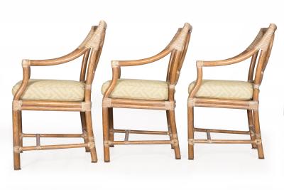  McGuire Furniture John and Elinor McGuire Leather Bound Cerused Rattan Dining Chairs and Table McGuire