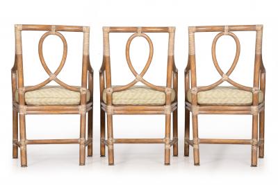  McGuire Furniture John and Elinor McGuire Leather Bound Cerused Rattan Dining Chairs and Table McGuire