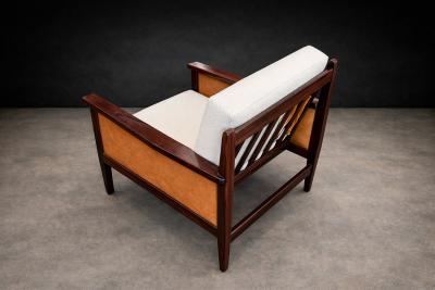  Moveis Fatima Brazilian Modern Armchair in Rosewood Leather Linen Fatima 1960s Lot 503