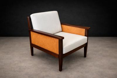  Moveis Fatima Brazilian Modern Armchair in Rosewood Leather Linen Fatima 1960s Lot 503