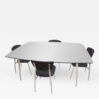  Nambe Aluminum Glass Dining Table with Matching Chairs in Black Suede by Namb 