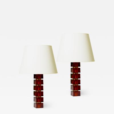  Orrefors Pair of Table Lamps in Whiskey Glass by Carl Fagerlund for Orrefors